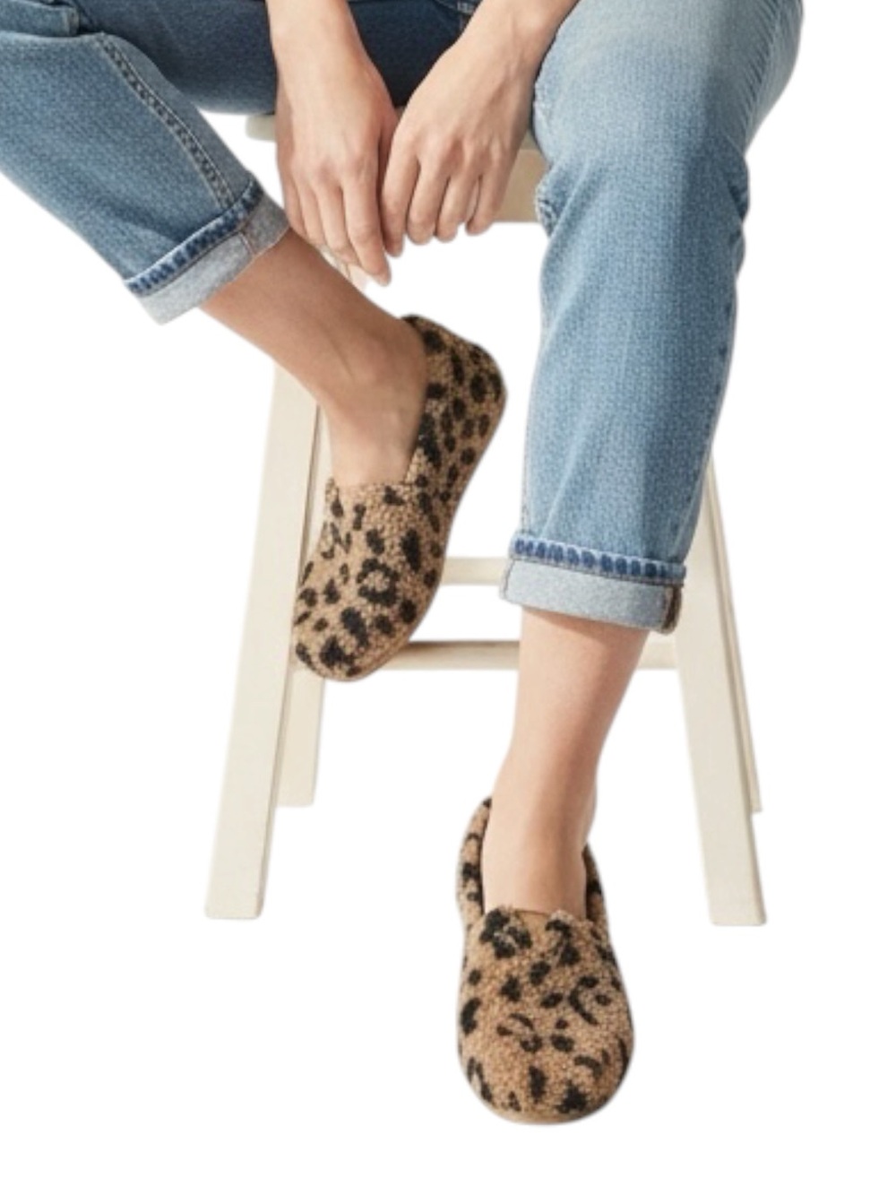 TOMS Alpargata Doe Leopard Fleece Sherpa Flats in Tan/Brown Size 6